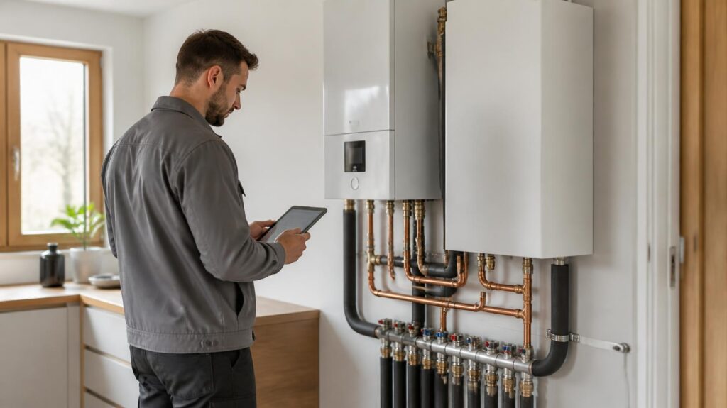 Tecnico Elettro One controlla un sistema ibrido con pompa di calore e caldaia